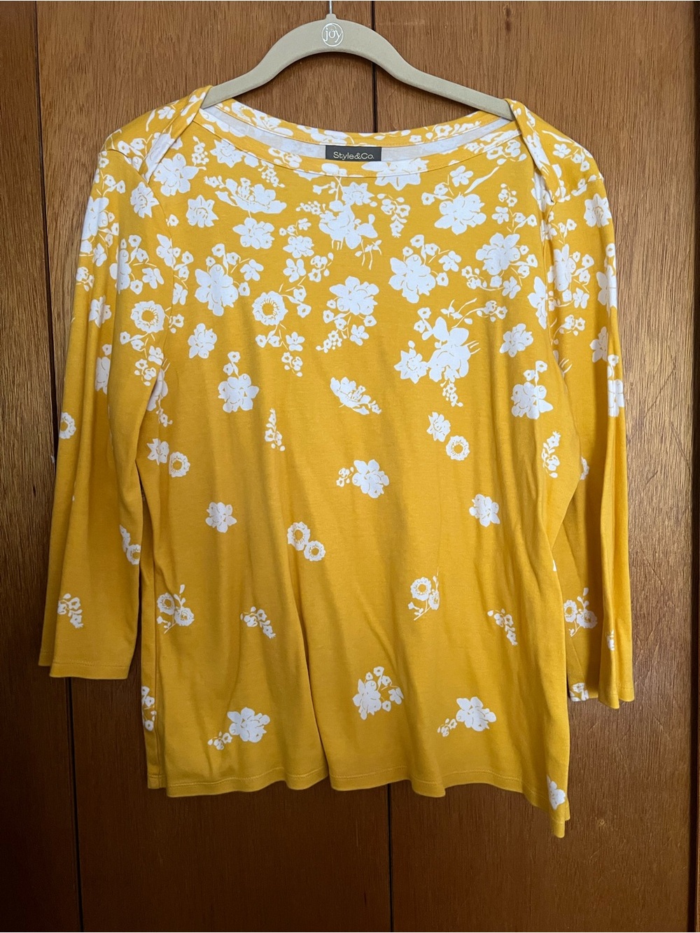 Style & Co. Yellow Long-Sleeve Floral Boatneck Top